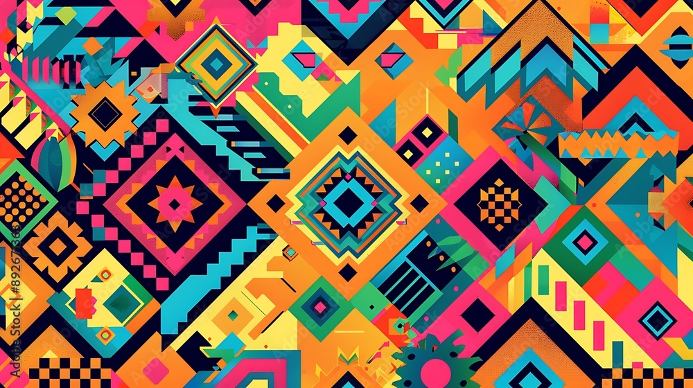A dynamic geometric pattern with vibrant colors celebrating Hispanic heritage A dynamic geometric pattern with vibrant colors celebrating Hispanic heritage