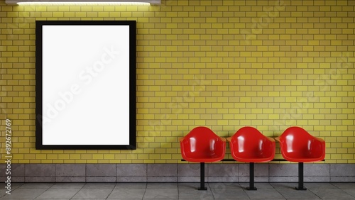 Fototapeta Naklejka Na Ścianę i Meble -  Vertical underground billboard frame mockup for advertising 3d rendering illustration