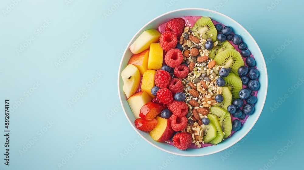 Colorful Acai Bowl: A vibrant acai bowl topped with fresh fruits, nuts, and seeds. Colorful Acai Bowl: A vibrant acai bowl topped with fresh fruits, nuts, and seeds.