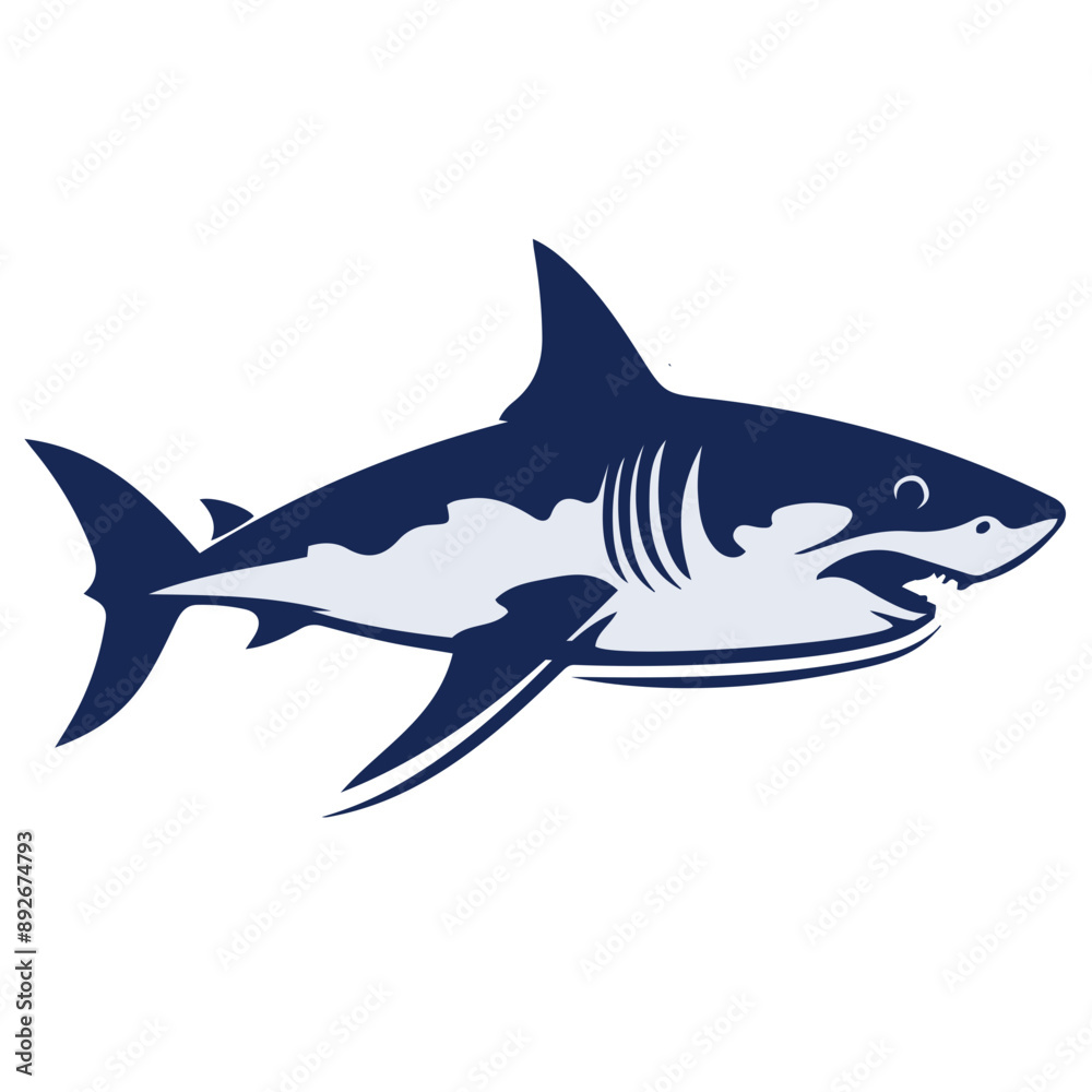 Fototapeta premium cute scary shark vector, logo, vector illustration, abstract, art, 3d rendering, silhouette