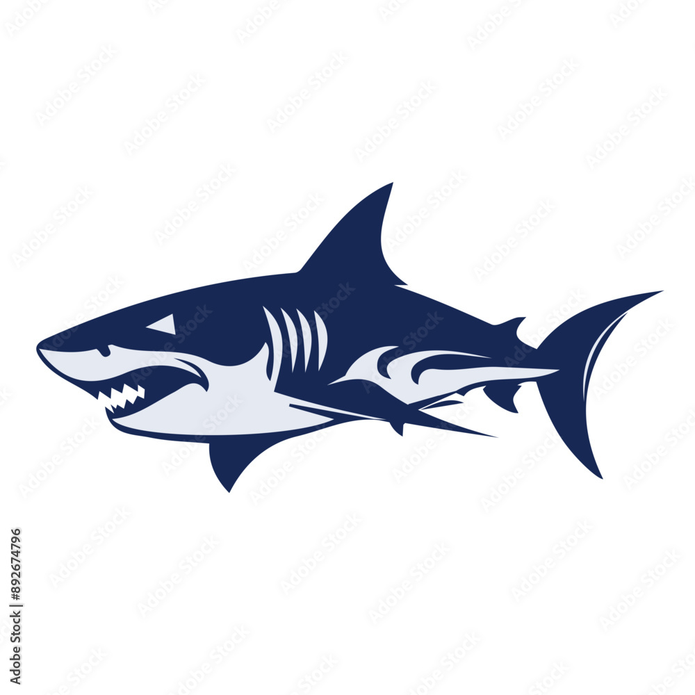 Obraz premium cute scary shark vector, logo, vector illustration, abstract, art, 3d rendering, silhouette