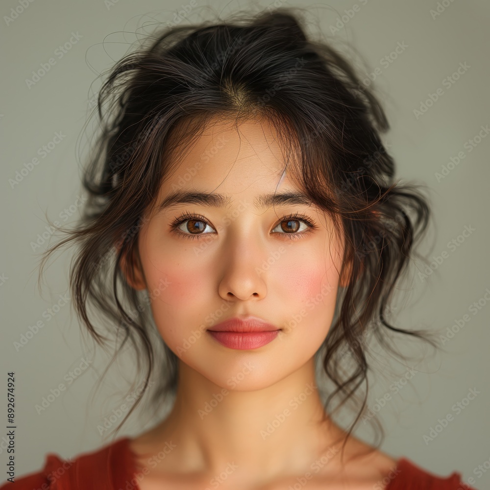 Woman in Red Top with Natural Makeup Woman in Red Top with Natural Makeup