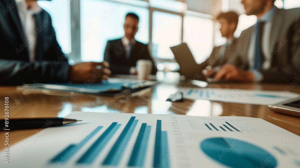 A group of investors are sitting around a table with chart and laptops, meeting and strategy concept A group of investors are sitting around a table with chart and laptops, meeting and strategy concept