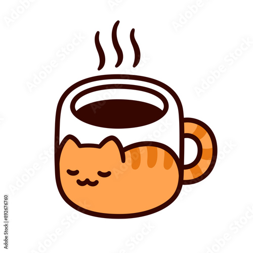 Cute doodle cat coffee cup icon