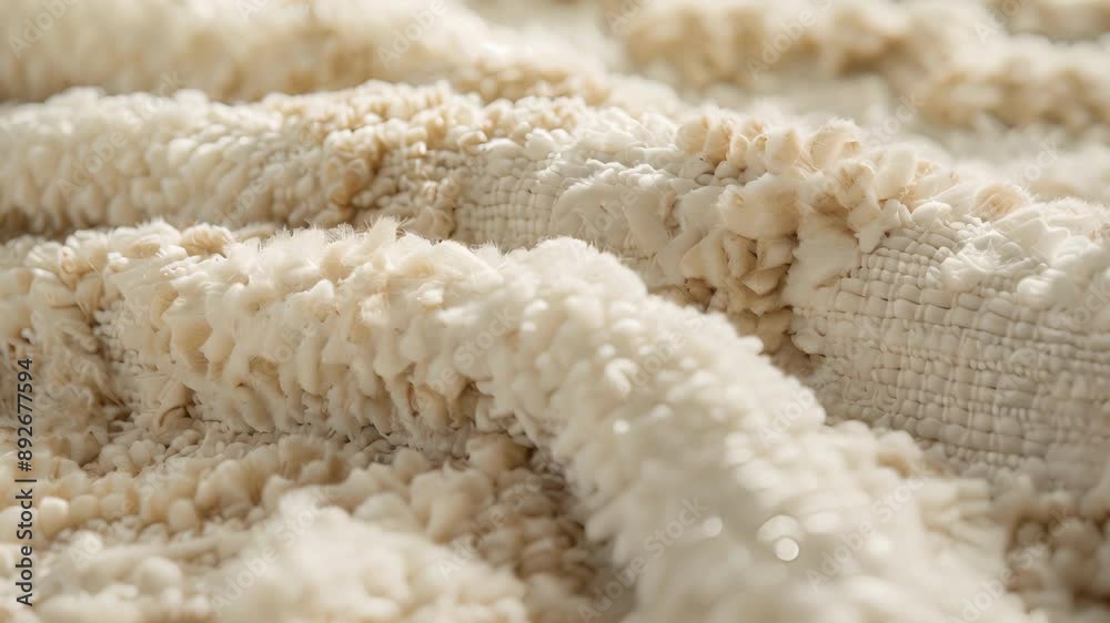A plush area rug featuring a bold pattern in shades of cream and beige. A plush area rug featuring a bold pattern in shades of cream and beige.
