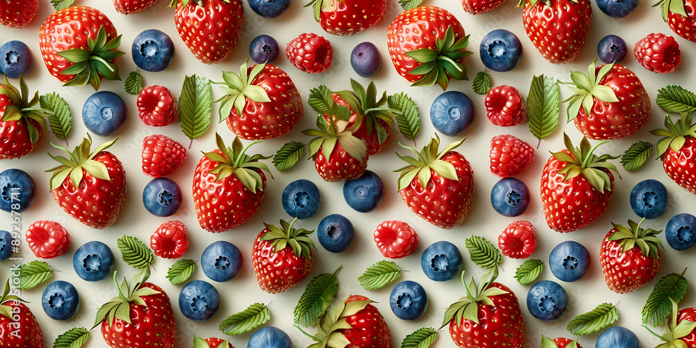 Fresh strawberries, blueberries, and raspberries on white background Fresh strawberries, blueberries, and raspberries on white background