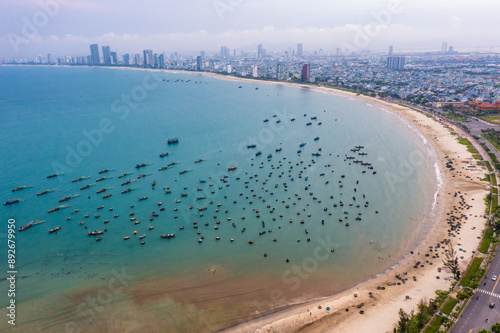 Aerial view of My Khe Beach - Top 6 beautiful beach in the World By Forbes Magazine. photo