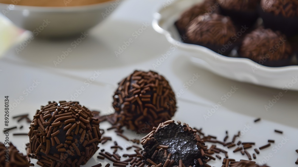 Close-up of chocolate truffles covered in sprinkles, a tempting dessert. Close-up of chocolate truffles covered in sprinkles, a tempting dessert.