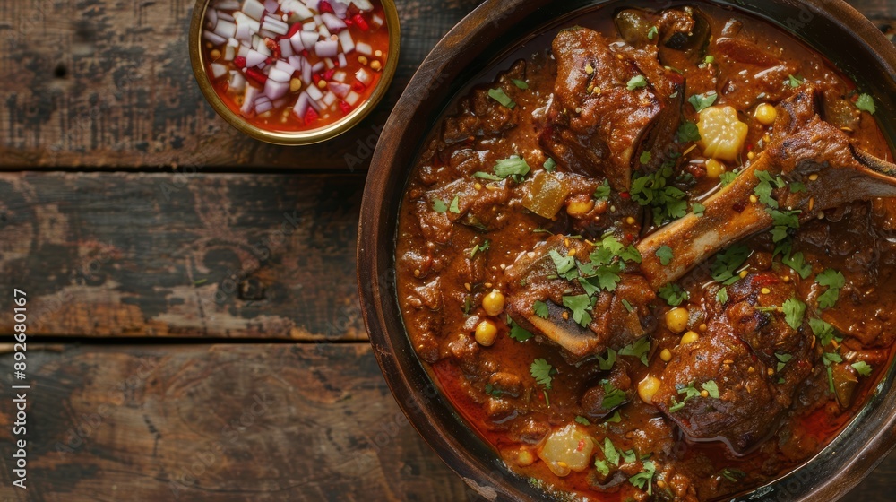 Pakistani Nihari: A slow-cooked beef shank curry with rich spices. Pakistani Nihari: A slow-cooked beef shank curry with rich spices.