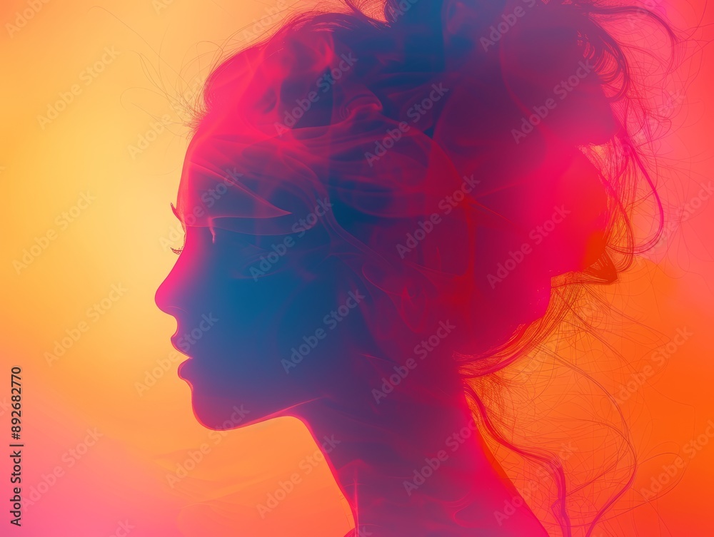 abstract backgrounds, gradients, close up, focus on, vibrant colors, Double exposure silhouette with gradients abstract backgrounds, gradients, close up, focus on, vibrant colors, Double exposure silhouette with gradients