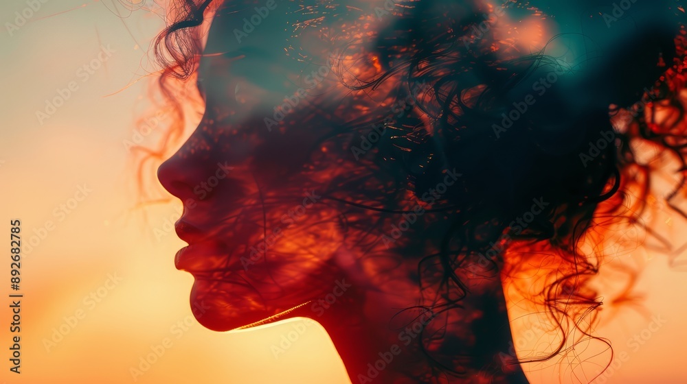abstract backgrounds, layers, close up, focus on, intense colors, Double exposure silhouette with layers abstract backgrounds, layers, close up, focus on, intense colors, Double exposure silhouette with layers