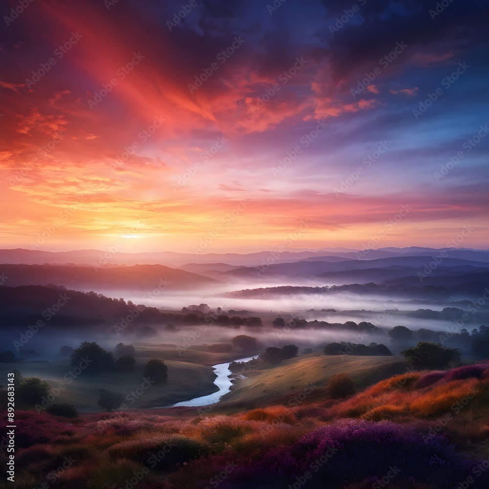 Fototapeta premium sunset over the river