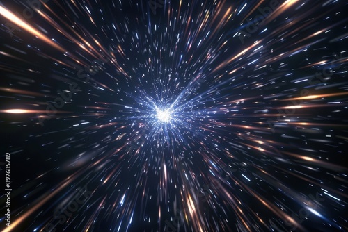 Speeding through the cosmos: 3d render of space background with hyperdrive warp in space photo