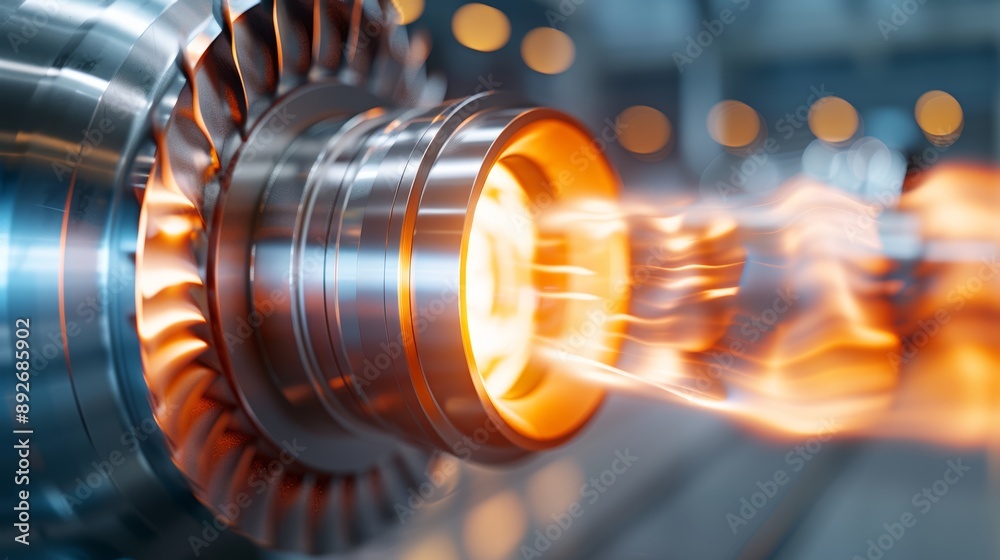 Obraz premium A detailed shot of a gas turbines combustion chamber in a combined cycle power plant