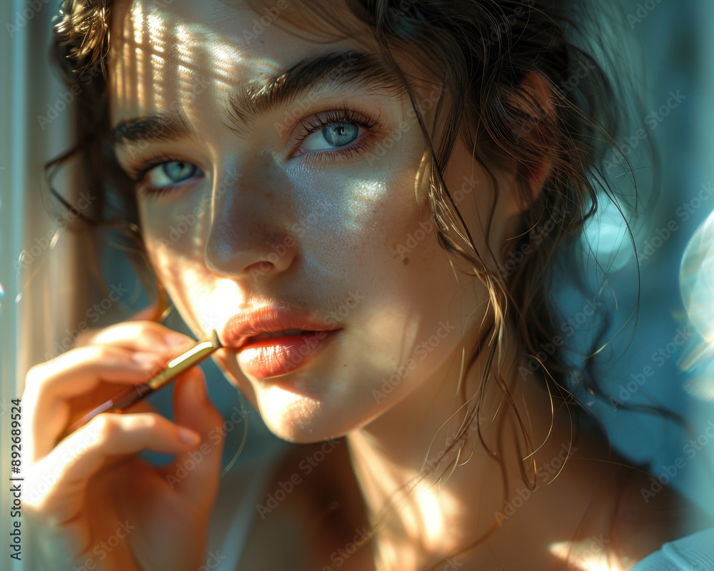 Fototapeta premium Beautiful woman doing her make-up