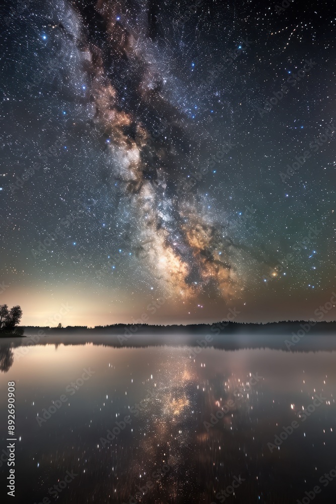 A beautiful night sky with a large milky white cloud in the middle. The sky is filled with stars and the clouds are reflecting the light of the stars. The scene is peaceful and serene, with the clouds A beautiful night sky with a large milky white cloud in the middle. The sky is filled with stars and the clouds are reflecting the light of the stars. The scene is peaceful and serene, with the clouds