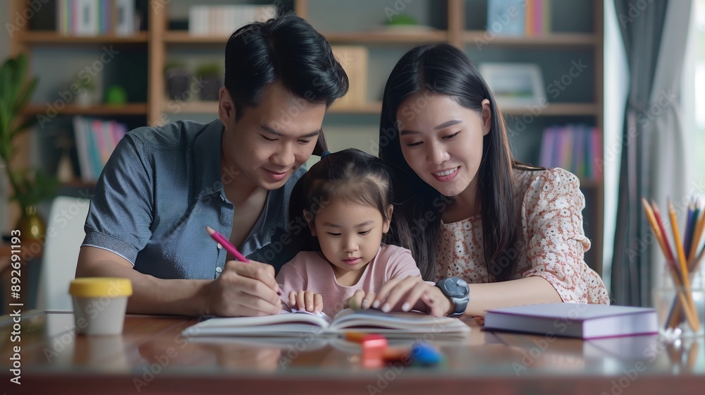 A Family of Three Engaged in a Creative Activity A Family of Three Engaged in a Creative Activity