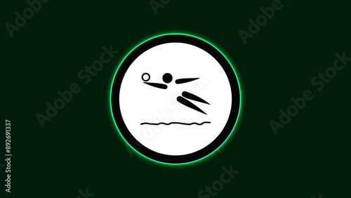 Beach Volleyball logo neon light board view dark background, summer sport event icon illustration abstract image