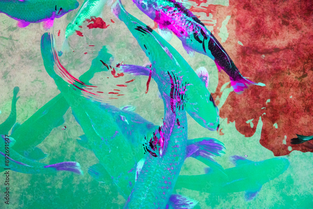 Fototapeta premium Koi fish swim in the pond. Colorful fishes in the pond.