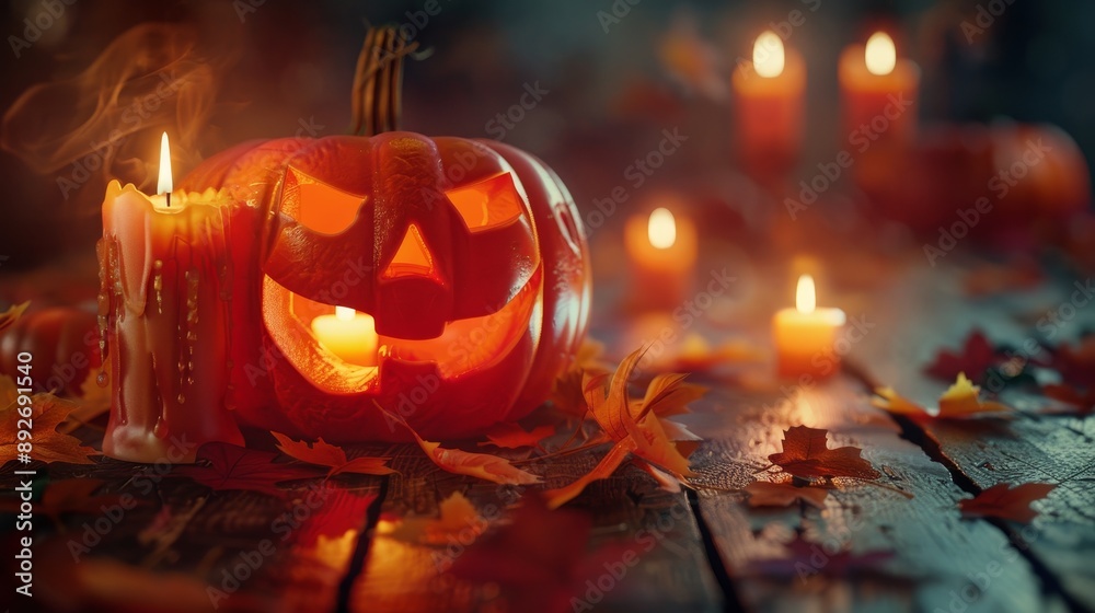 Pumpkins and candles shiny scary creepy halloween composition wallpaper background Pumpkins and candles shiny scary creepy halloween composition wallpaper background