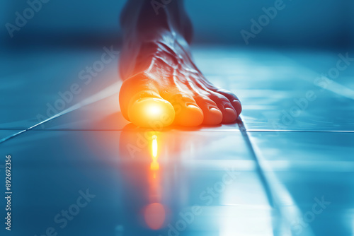 A closeup of a patients foot with diabetic ulcers