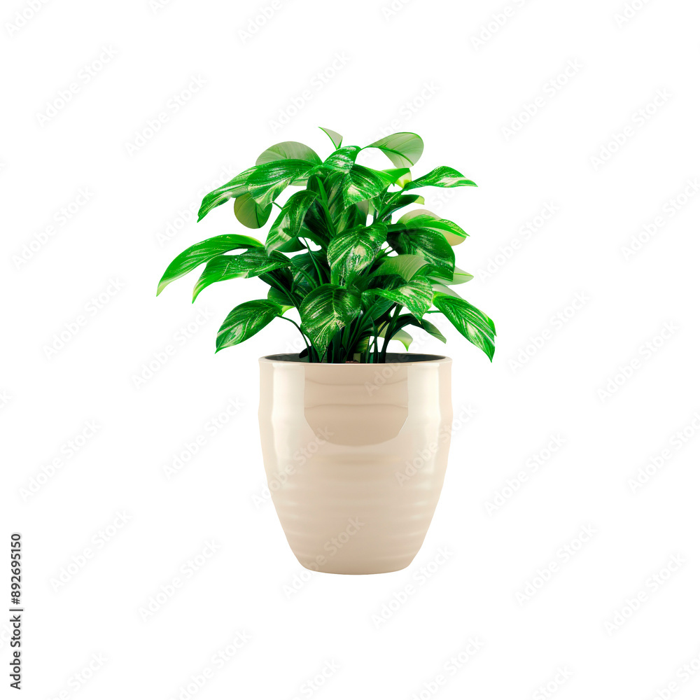 Fototapeta premium Shiny ceramic pot with plant. Isolated on transparent background.