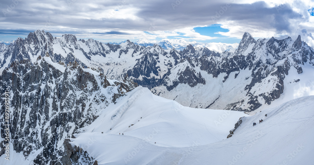 Views of mountains and climbers from Auguille du Midi, France Views of mountains and climbers from Auguille du Midi, France