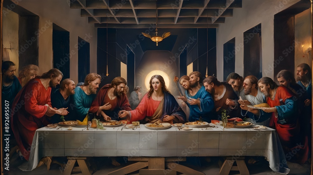 Ilustracja Stock: The Last Supper," where Jesus dines with his twelve ...