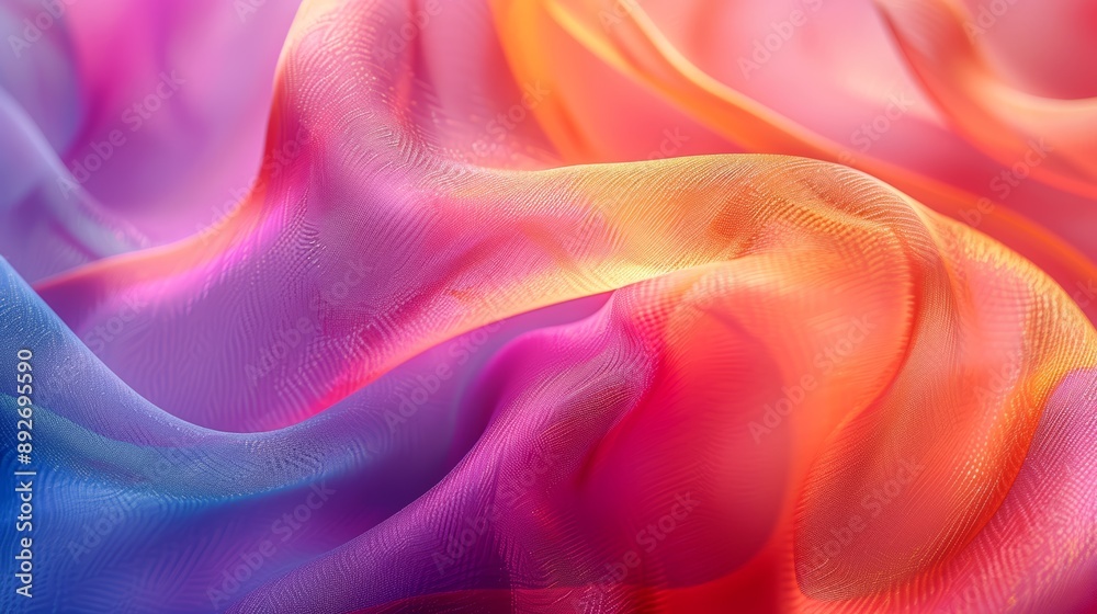 Obraz premium fabric texture background, silk, close up, focus on, vibrant hues, Double exposure silhouette with silk