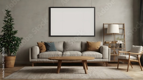 Frame mockup, ISO A paper size. Living room wall poster mockup. Interior mockup with house background.