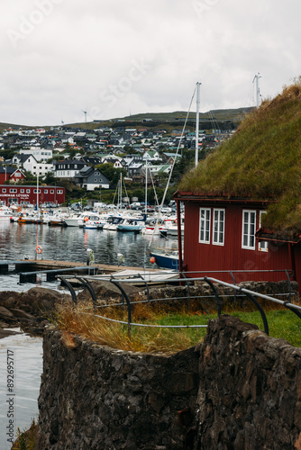 Traditional house in Old town Torshavn is capital of Faroe islands