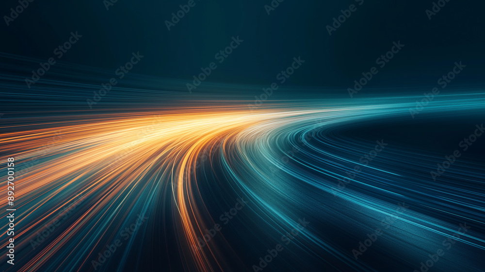 A long, curving line of bright orange and blue lights A long, curving line of bright orange and blue lights