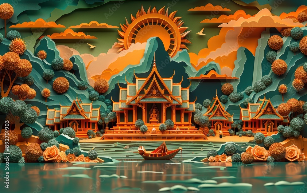 Obraz premium chinese temple on the river