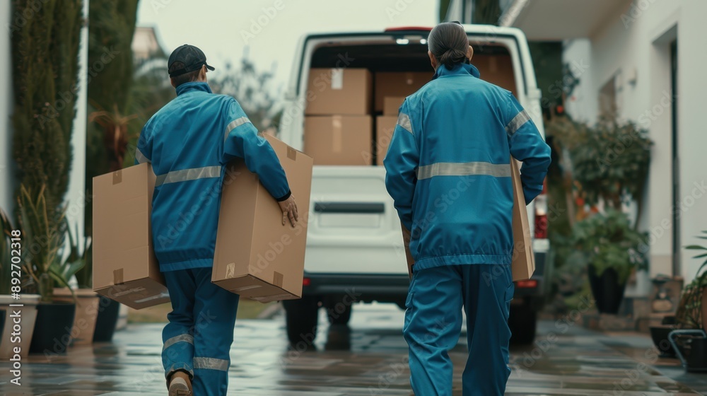 The delivery workers with boxes