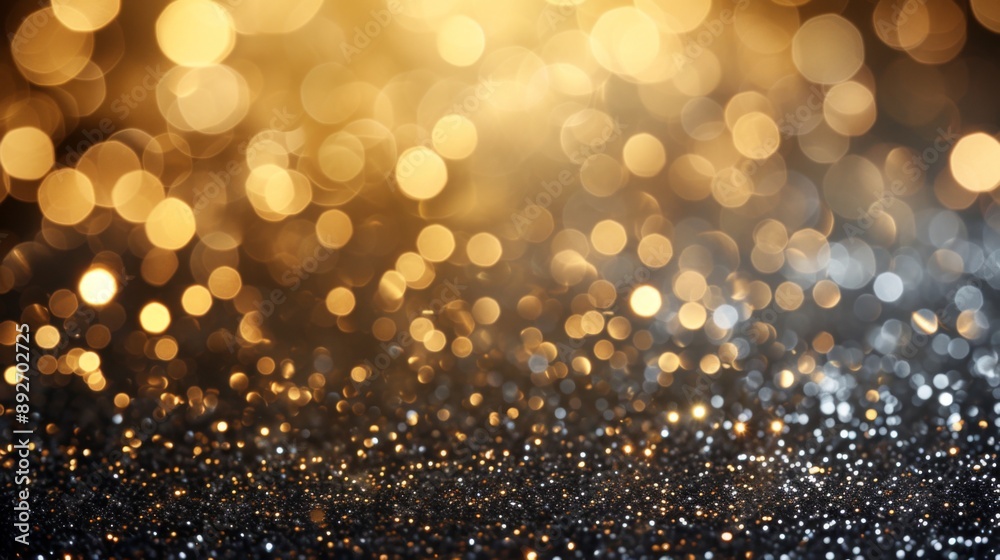 Mix of silver and gold glitter lights twinkling against a dark background Mix of silver and gold glitter lights twinkling against a dark background