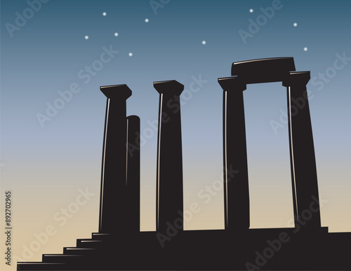 vector archaeological site evening sky
