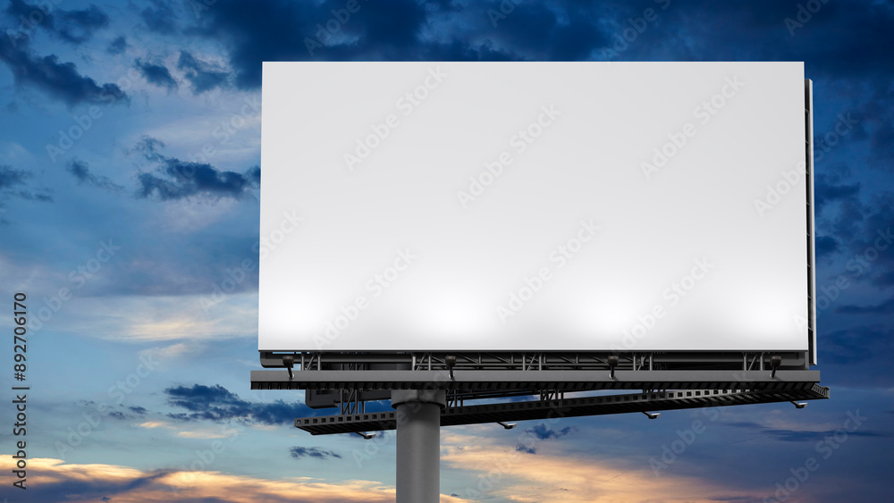 Mockup of a outdoor billboard against the evening sky Mockup of a outdoor billboard against the evening sky