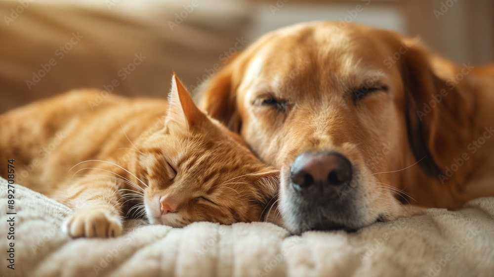 close up, cat and dog together lying close up, cat and dog together lying