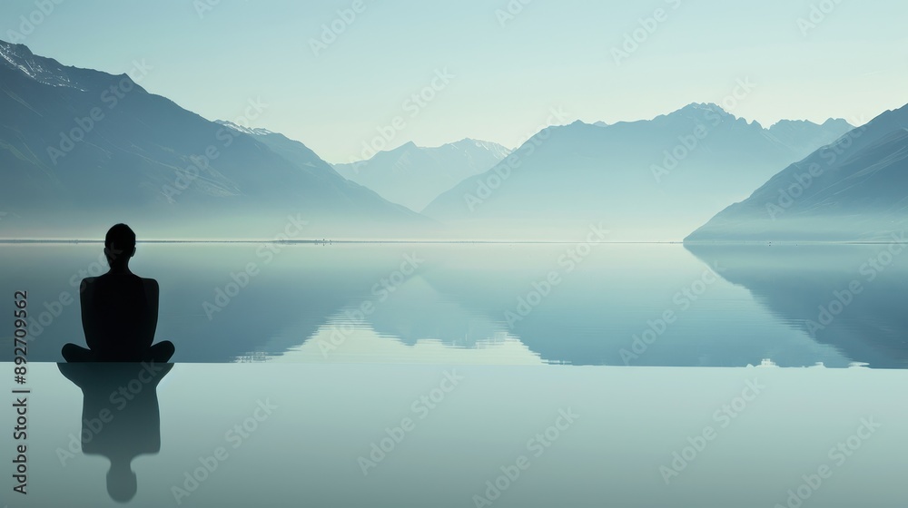A tree is reflected in the water of a lake. The sky is cloudy and the sun is setting A tree is reflected in the water of a lake. The sky is cloudy and the sun is setting