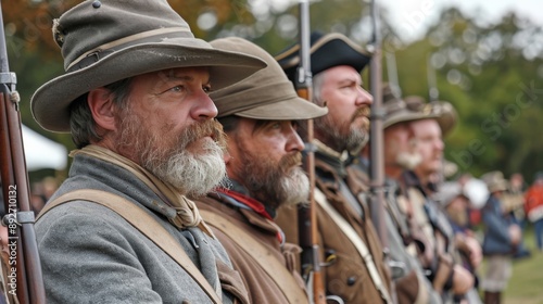 Participants dressed in period military uniforms at a historical reenactment event