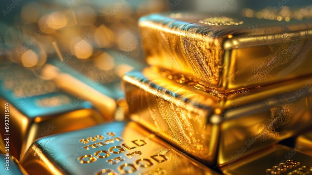 A row of gold bars . The bars are stacked on top of each other