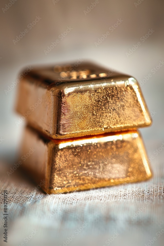 A row of gold bars . The bars are stacked on top of each other A row of gold bars . The bars are stacked on top of each other