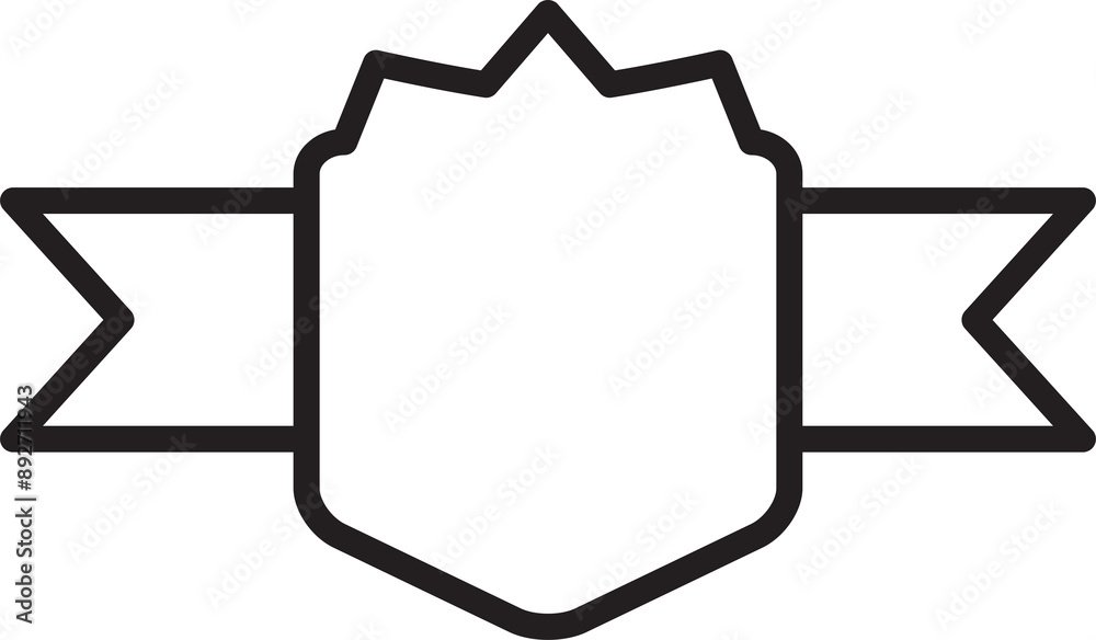 Shield with Ribbon Banner Line Art Shield with Ribbon Banner Line Art