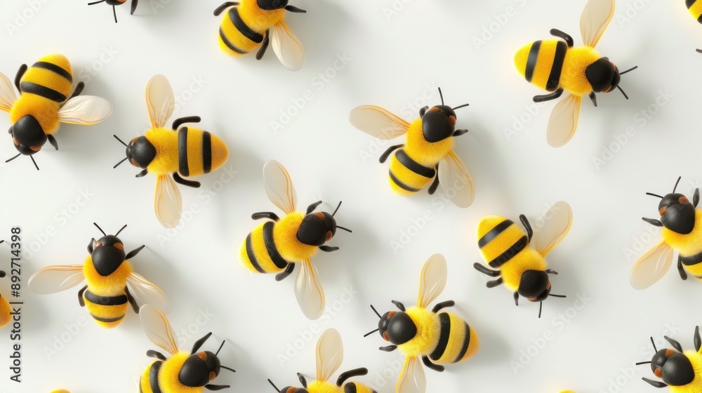 Naklejka premium Honey bee cartoon character pattern on white background