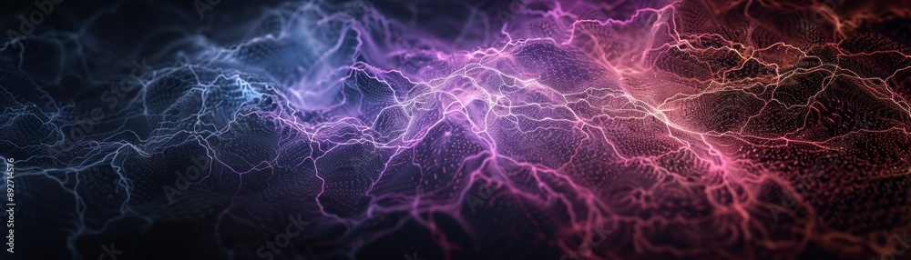 Fototapeta premium Vibrant abstract electric energy streams with blue and pink colors on a dark background, creating a dynamic and mesmerizing visual effect.