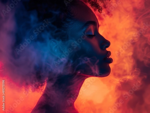 product 3d background, stand, close up, focus on, rich colors, Double exposure silhouette with stand © Ruby Siam