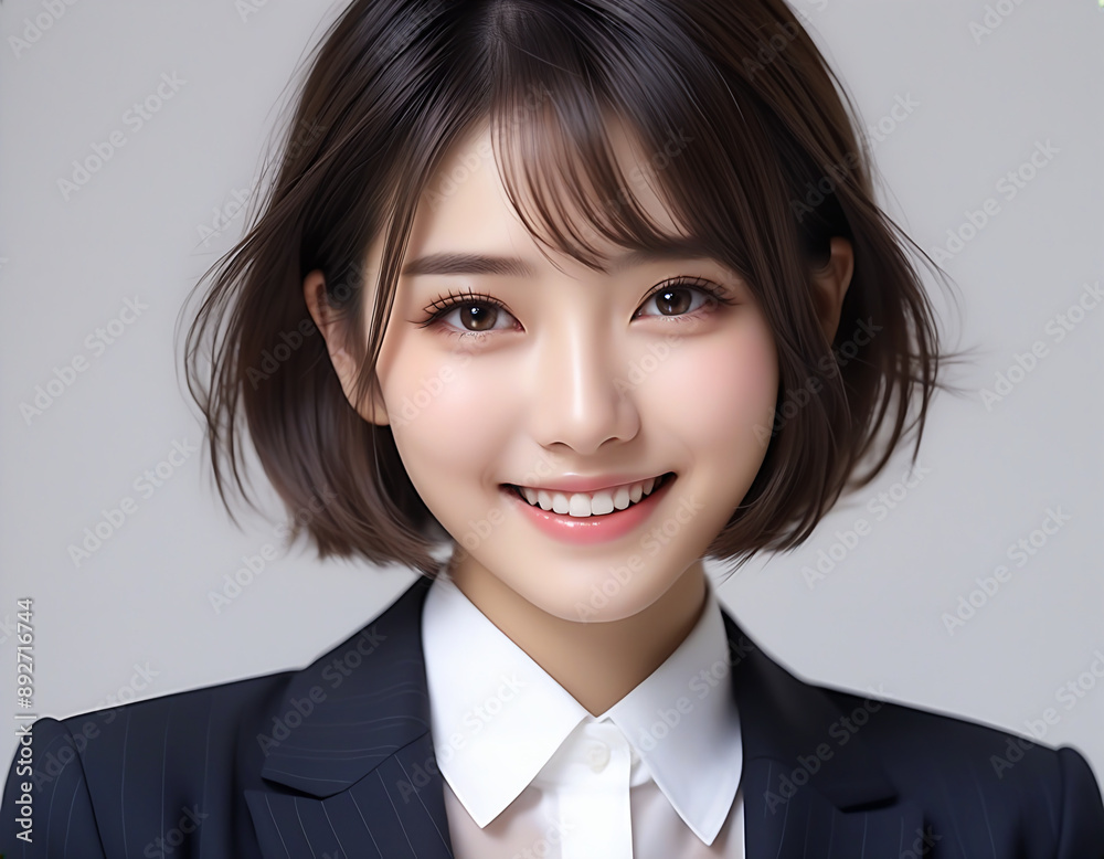 A smiling young beautiful woman in a business suit. Image of a new member of society. ビジネススーツを着た笑顔の若い美人な女性。新社会人のイメージ。 A smiling young beautiful woman in a business suit. Image of a new member of society. ビジネススーツを着た笑顔の若い美人な女性。新社会人のイメージ。