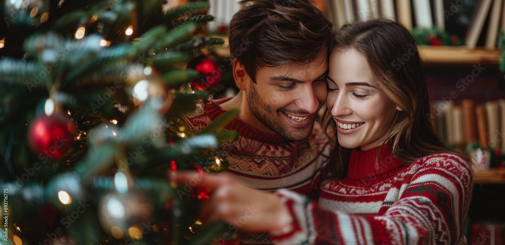 Couple Posing For Christmas Photo Couple Posing For Christmas Photo