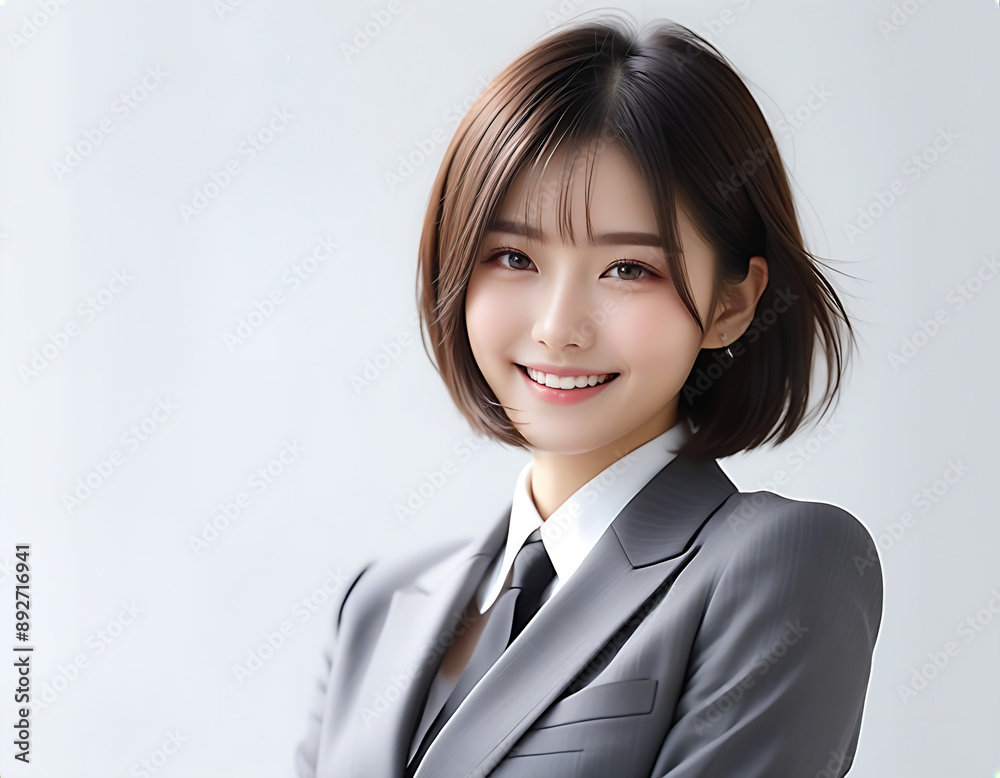 A smiling young beautiful woman in a business suit. Image of a new member of society. ビジネススーツを着た笑顔の若い美人な女性。新社会人のイメージ。 A smiling young beautiful woman in a business suit. Image of a new member of society. ビジネススーツを着た笑顔の若い美人な女性。新社会人のイメージ。