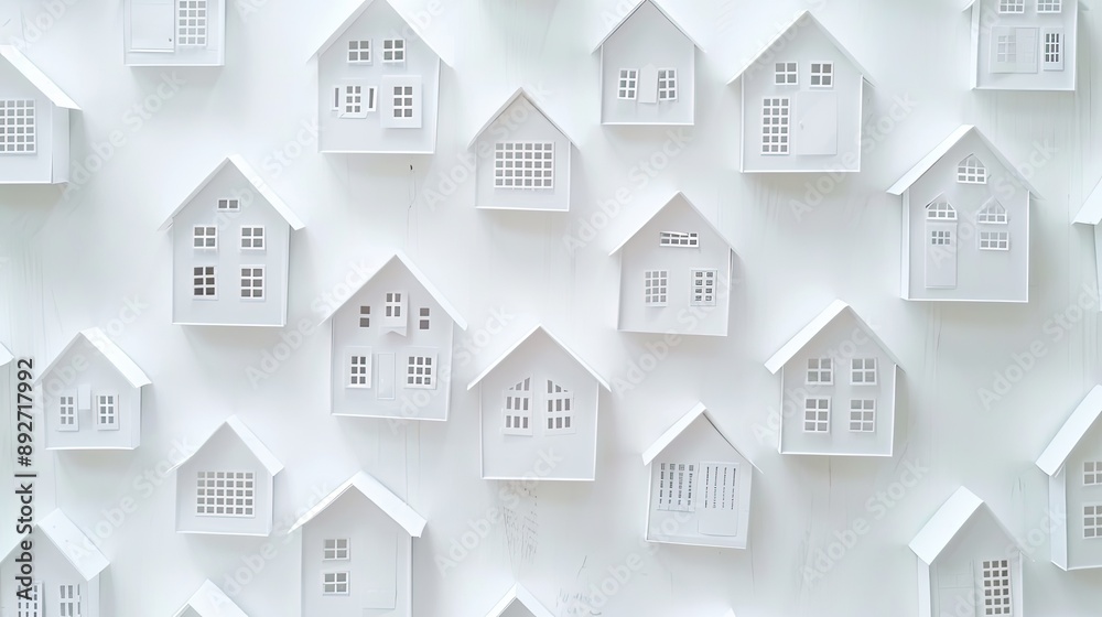 miniature houses are arranged in a row on a table